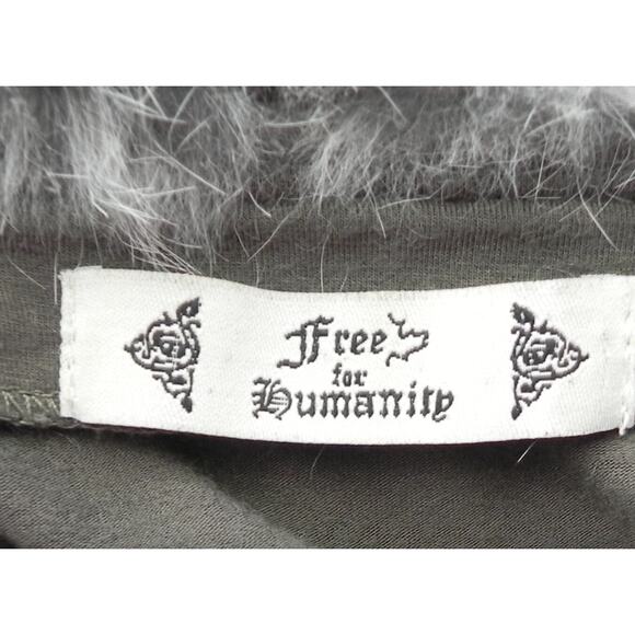 Vintage Free for Humanity Jeweled Beadazzled Med Olive Green Rabbit Fur Trim Top - Picture 3 of 16